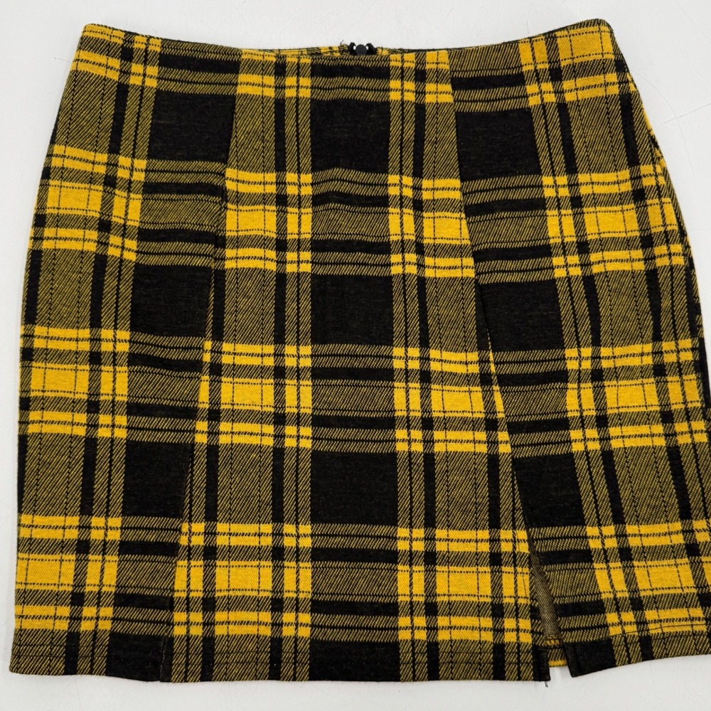 Rue21 Plaid Mini Skirt‎ Yellow Black Checkered High Waist Party Size S Y2K